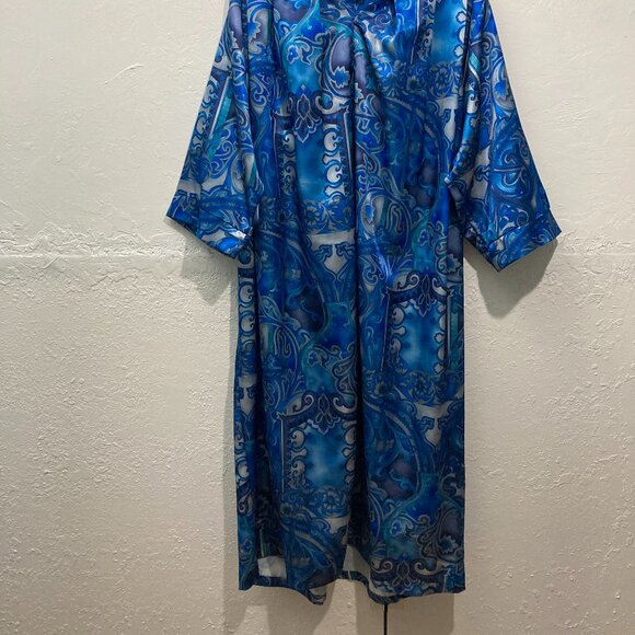 Mona Lisa Women’s Nightgown Robe Maxi Dress Made In USA Satin Paisley Blue PL - Picture 4 of 14